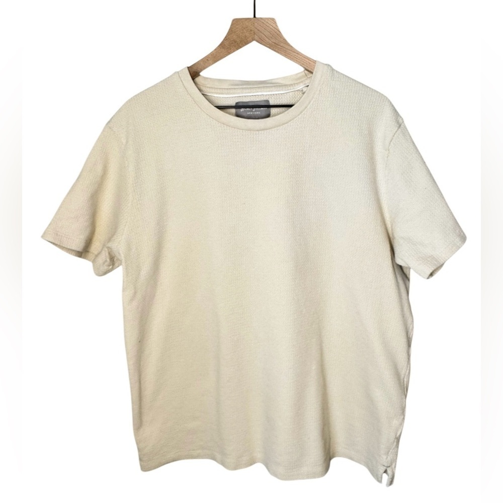 Hickey Freeman Men’s Ivory Waffle Knit Cotton Crew Casual Top Sz XL